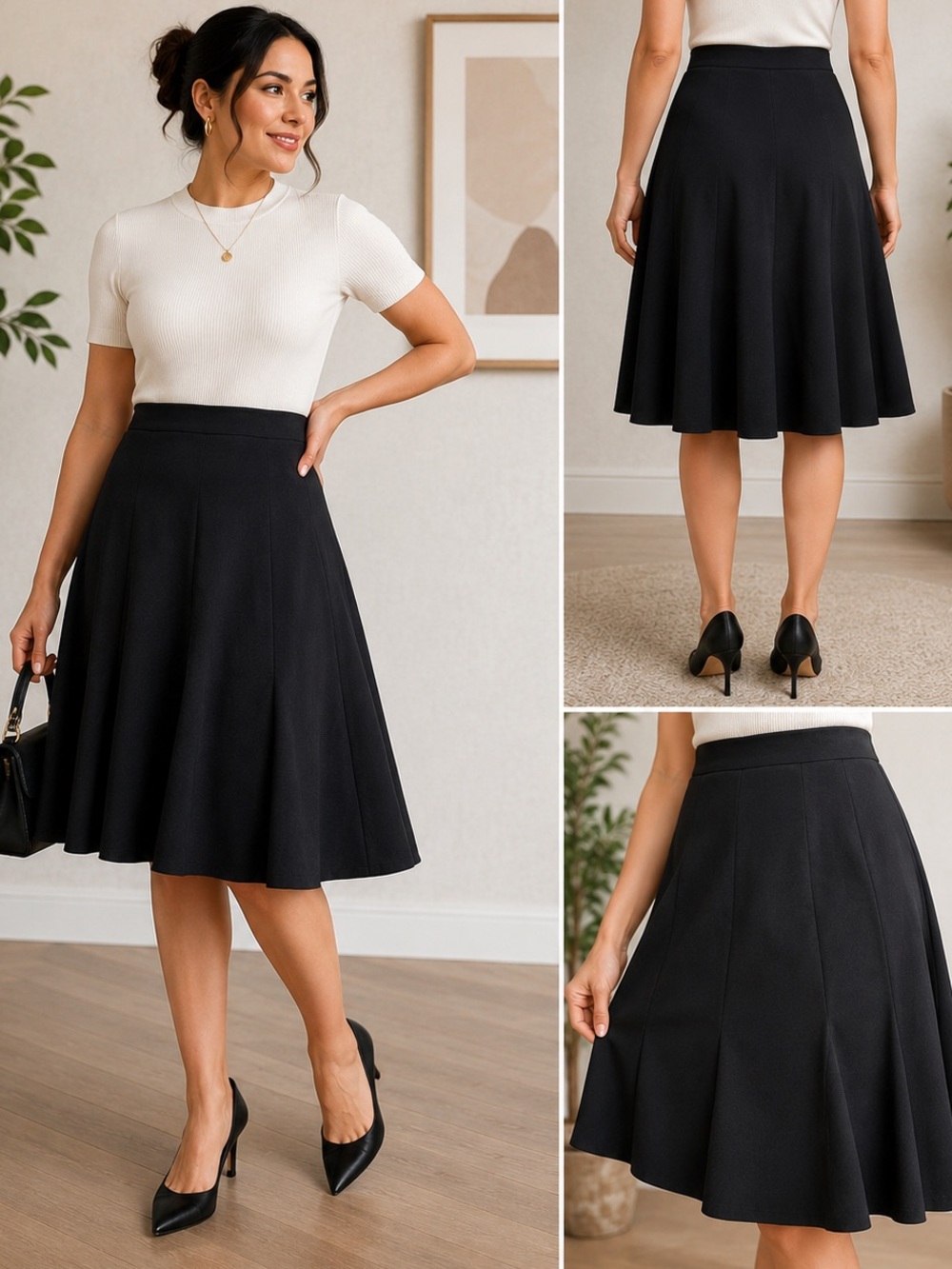 Worthington Black Circle Skirt - Women's Flared Midi